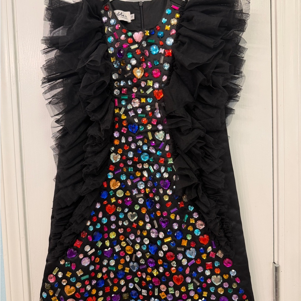 Elegant Black Kids Dress with Colorful Gem Accents